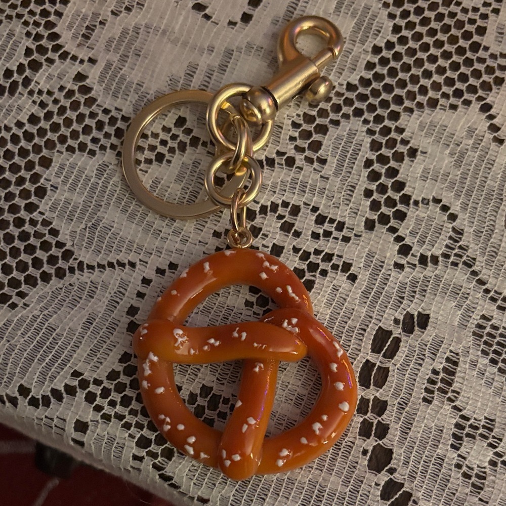 Pretzel Keychain purse bag charm  with Gold Hardware